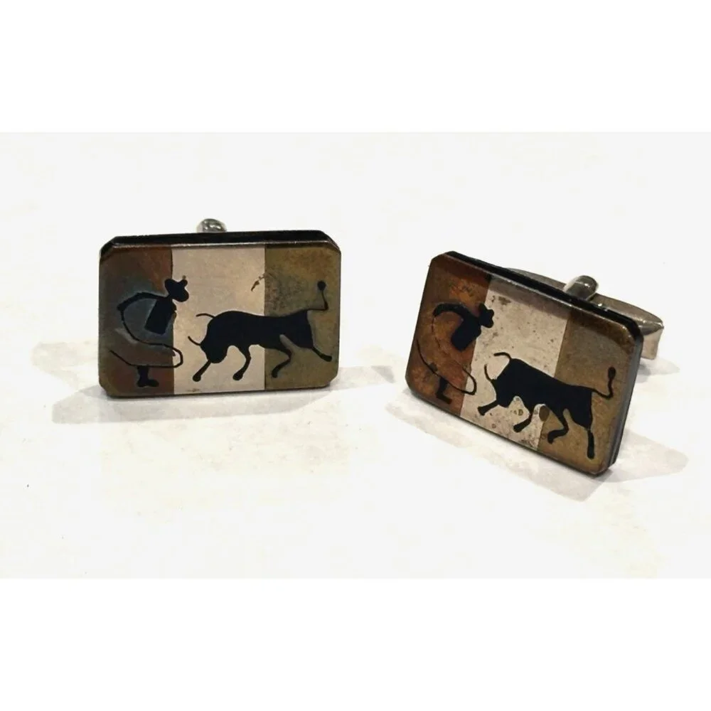 ALPACA STERLING COPPER GOLD MEXICO CUFFLINKS MATADOR BULL RODEO BULLFIGHT MCM EU
